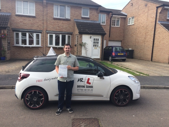 Congratulations to Thomas from Hardwick who passed 1st time in Cambridge on the 15-7-16 after taking driving lessons with MRL Driving School