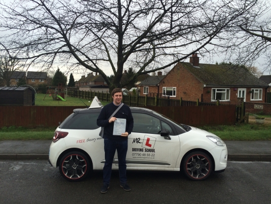 Congratulations to Jamie from Stretham who passed 1st time in Cambridge on the 4-2-16 after taking driving lessons at MRL Driving School