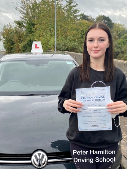 Thank you so much for helping me pass my driving test, you have made driving so fun and given me so much confidence on the roads, highly recommend Peter Hamilton Driving School, see you on the roads.