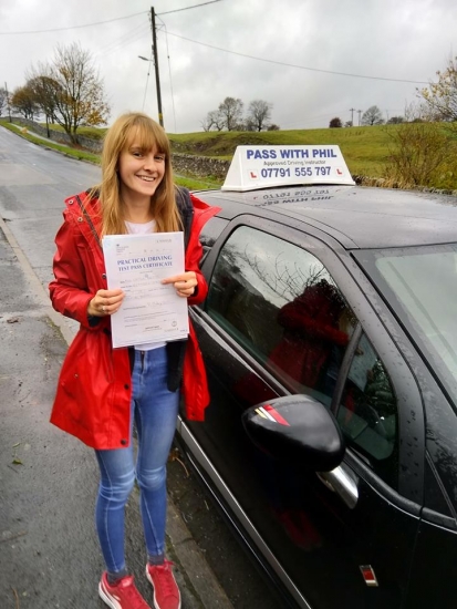 Huge congratulations go to Caitlin who passed her driving test today in Buxton with only 5 driver faults and a day after turning 18. Its been an emotional roller-coaster of a journey, where I´ve seen you grow, develop and mature into a very safe and knowledgeable driver, overcoming serious nerves and anxiety. You worked hard for that and fully deserved it.<br />
Enjoy your independence and stay s