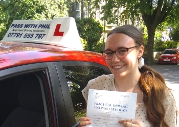 “Well where to start… Phil has been an absolutely amazing driving instructor! Recommended by my boyfriend and his sister, who both passed first time with Phil, I am so lucky to have been able to have Phil help me pass both my theory and driving tests first time!!<br />
Learning together since October 2019 it has been quite a journey with 4 cancelled tests, but through it all Phil has been positive,