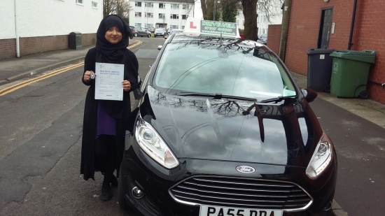 Farhana so happy to be holding her Pass Certificate after passing her Driving Test today The examiner praised her for such a smooth drive with only 2 driver faults Farhans was conscientious on her lessons and determined never giving up Congratulations and well done againLooking forward to seeing you for Pass Plus soon Good luck for safe amp; enjoyable driving Salvina 24th February 2017