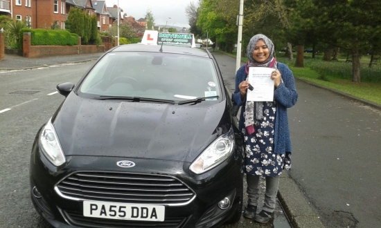 Habiba Uddin so thrilled to be holding her Pass Certificate after passing first time today A fantastic result with almost a faultless drive only having one driver fault Salvina and Sooty will miss her for her superb cheerful sense of humour Learning was a challenge sometimes but she got on with it listened to Salvinaacute;s advice and focused when needed Her examiner praised Habiba and S