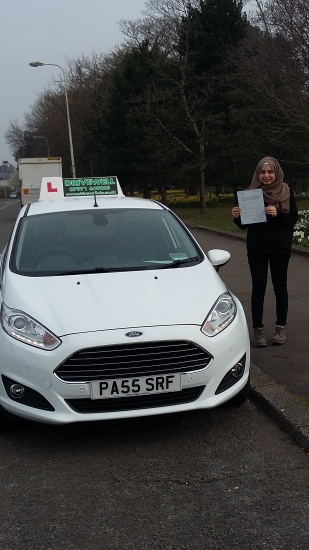 Haneefa Qureshi so delighted to be holding her Pass Certificate after passing her driving test today An outstanding result working hard with an exceptional positive attitude to learning to pass within 3 months of starting lessons A safe and confident drive with few driver faults Itacute;s been a pleasure teaching you and I hope to see you soon for Pass Plus I look forward to seeing you on the