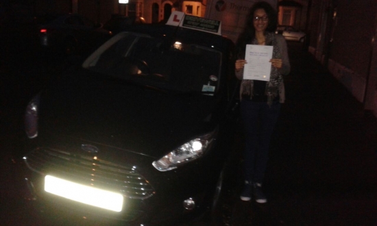 Dipika Patel delighted to be holding her Pass Certificate after passing fIrst time today <br />
<br />

<br />
<br />
It was almost dark on a wintery afternoon A super drive with only 3 driver faults A great achievement from hard work taking learning seriously and listening to Salvina <br />
<br />

<br />
<br />
Congratulations and well done again Enjoy your driving and keep safe Hope to see you for Pass Plus or motorway lessons soon