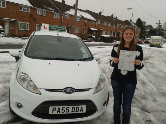 Eleanor Ball proudly holding her Pass Certificate Congratulations passing today first time A great drive with only 2 driver faults and being unable to have many lessons prior to test due to snow A super start to 2013 for Salvina and Drivewell Driving Academy 25th January 2013