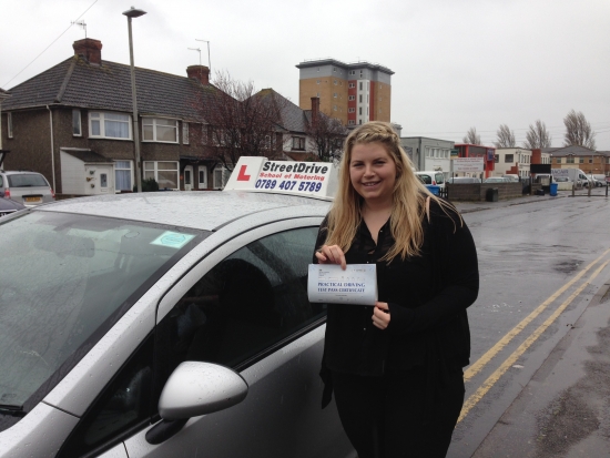 Congratulations to Amelia Bishop who passed her driving test 1st Attempt on Tuesday 9th March 2016 very well done<br />
<br />

<br />
<br />
Congratulations from your instructor Louise and ALL of us at StreetDrive School of Motoring may we wish you many years of safe driving