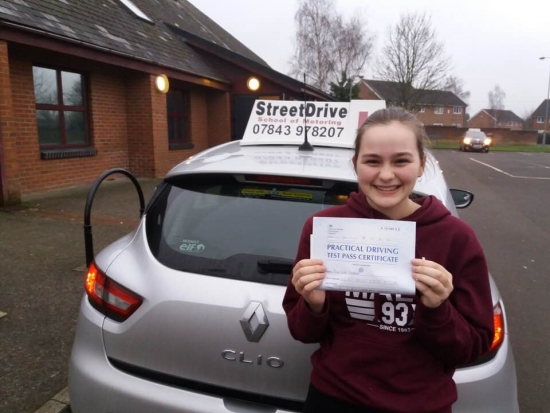 Congratulations to ”India Westoff' who passed the new “SatNav” driving test today at Trowbridge DTC, it was her “1st Attempt”, only “ONE” driving faults, fantastic news.<br />
<br />

<br />
<br />
Well done from your instructor 'Roger' and ALL of us at StreetDrive (School of Motoring), may we wish you many years of safe driving - Passed Monday 8th Jan 2018.