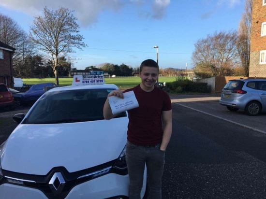 Congratulations to 'Jake Cutler' who passed his driving test today at Poole DTC, and at the “1st Attempt” just “THREE” driving faults, fantastic news.<br />
<br />

<br />
<br />
Well done from your instructor 'Louise' and ALL of us at StreetDrive (School of Motoring), may we wish you many years of safe driving - Passed Thursday 23rd November 2017.