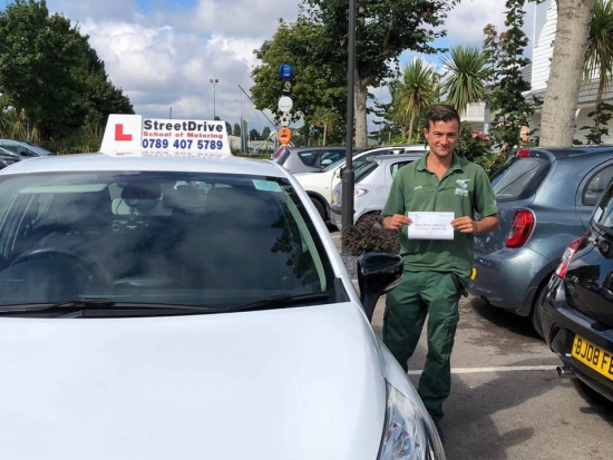 Congratulations to “Jamie Aguiar” for passing his driving test today at Poole DTC, just “FIVE” driving faults.<br />
<br />
Your instructor “Louise” said It was a pleasure teaching you to drive, good luck for the future from us ALL at StreetDrive (SoM), and drive safely - Passed Tuesday 14th August 2018.