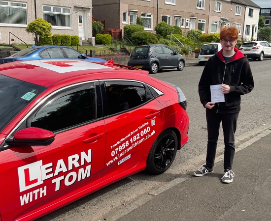 Luke passed his test on his 1st attempt with ZERO faults after taking lessons with Tom