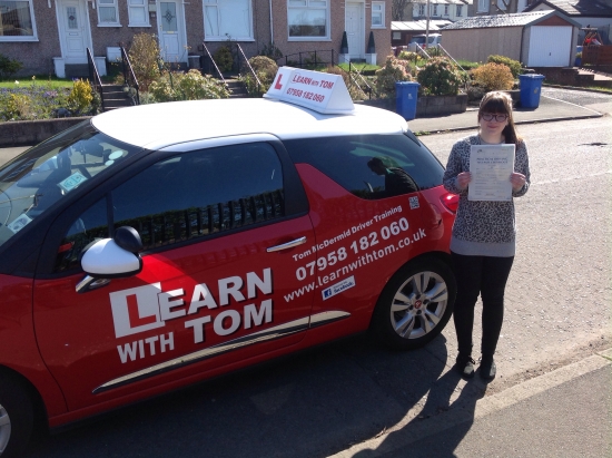 Learning to drive with Tom was a great experience Not only is he a calm patient encouraging teacher heacute;s also a nice guy with the ability to have a good laugh Tom made me feel at ease by always building on the positives during my lessons and gave me the skills and confidence needed to pass my driving test Iacute;d highly recommend him as a driving instructor Thanks for everything To